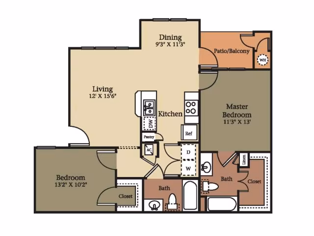 2 Bedroom 2 Bathroom B1 0628 floor plan